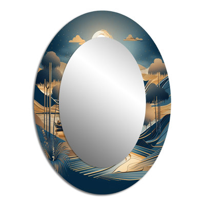 Miroir décoratif ovale en métal doré sur métal Coastal Paradise I - Paysages