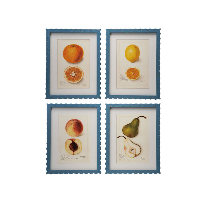 Multicolore 4 pièces, décoration murale en verre encadré de bois avec fruits