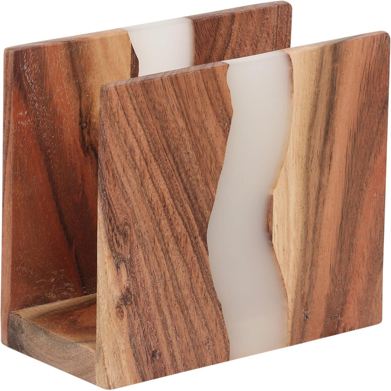 Porte-serviette pour table en bois d'acacia et résine époxy transparente