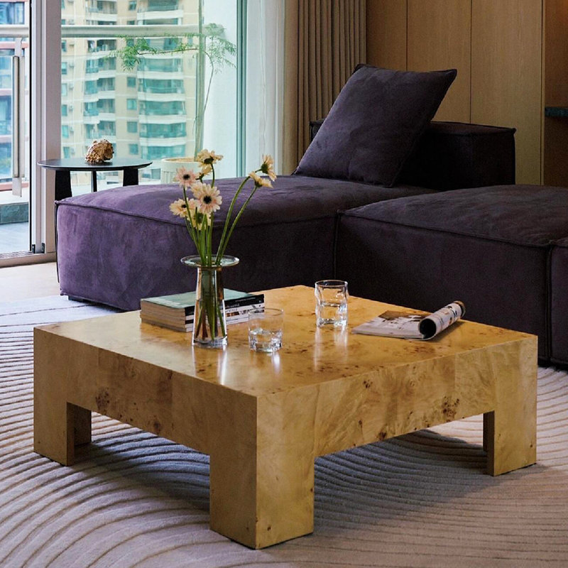 Table basse minimaliste en bois de style français, H 13,7 po x L 47,2 po x l 47,2 po