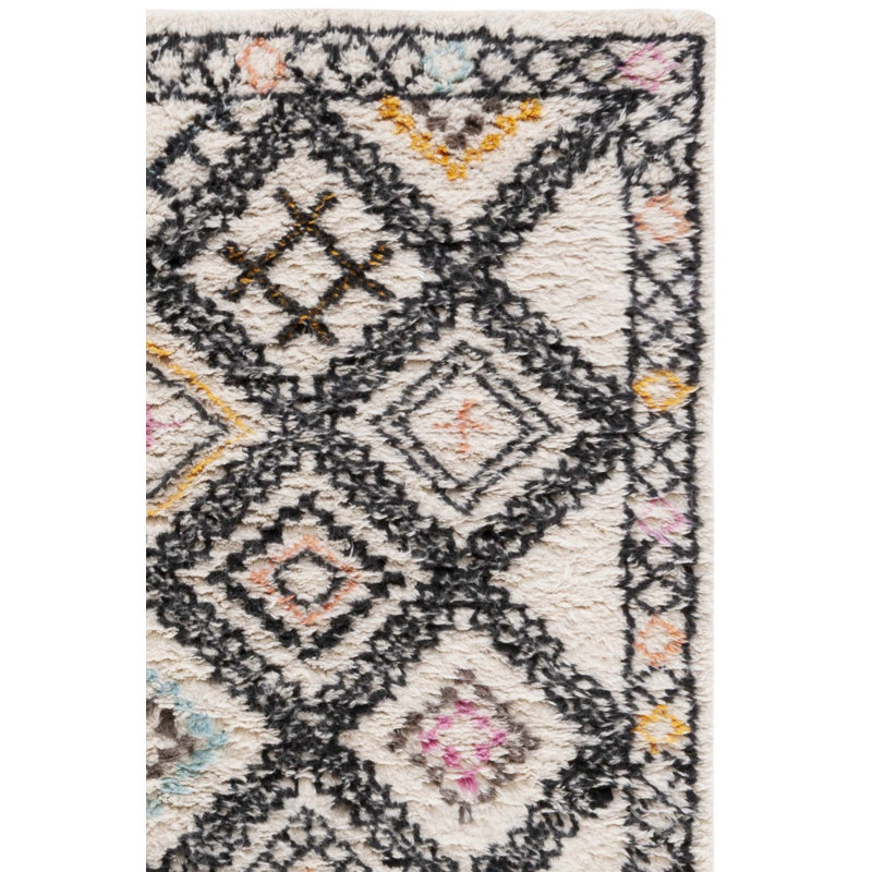Tapis géométrique en laine / coton noué à la main Raeleigh gris / orange / ivoire, Rectangle de 5 pi x 8 pi