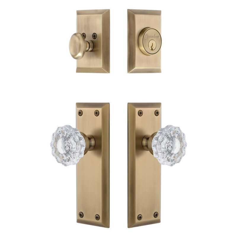 Ensemble de grande entrée Grandeur Fifth Avenue avec bouton en cristal de Versailles en nickel poli, 2.375", Polished Nickel