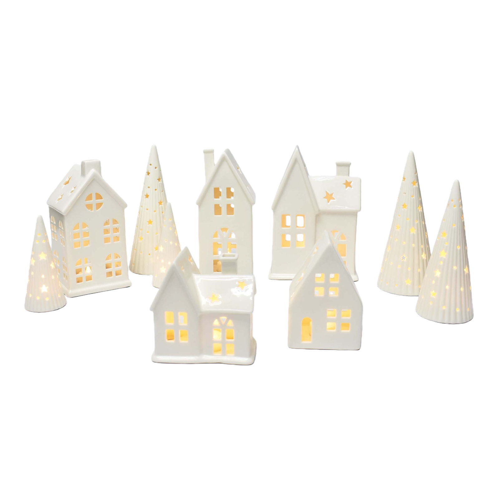 10 pc Ceramic LED Holiday Village Set