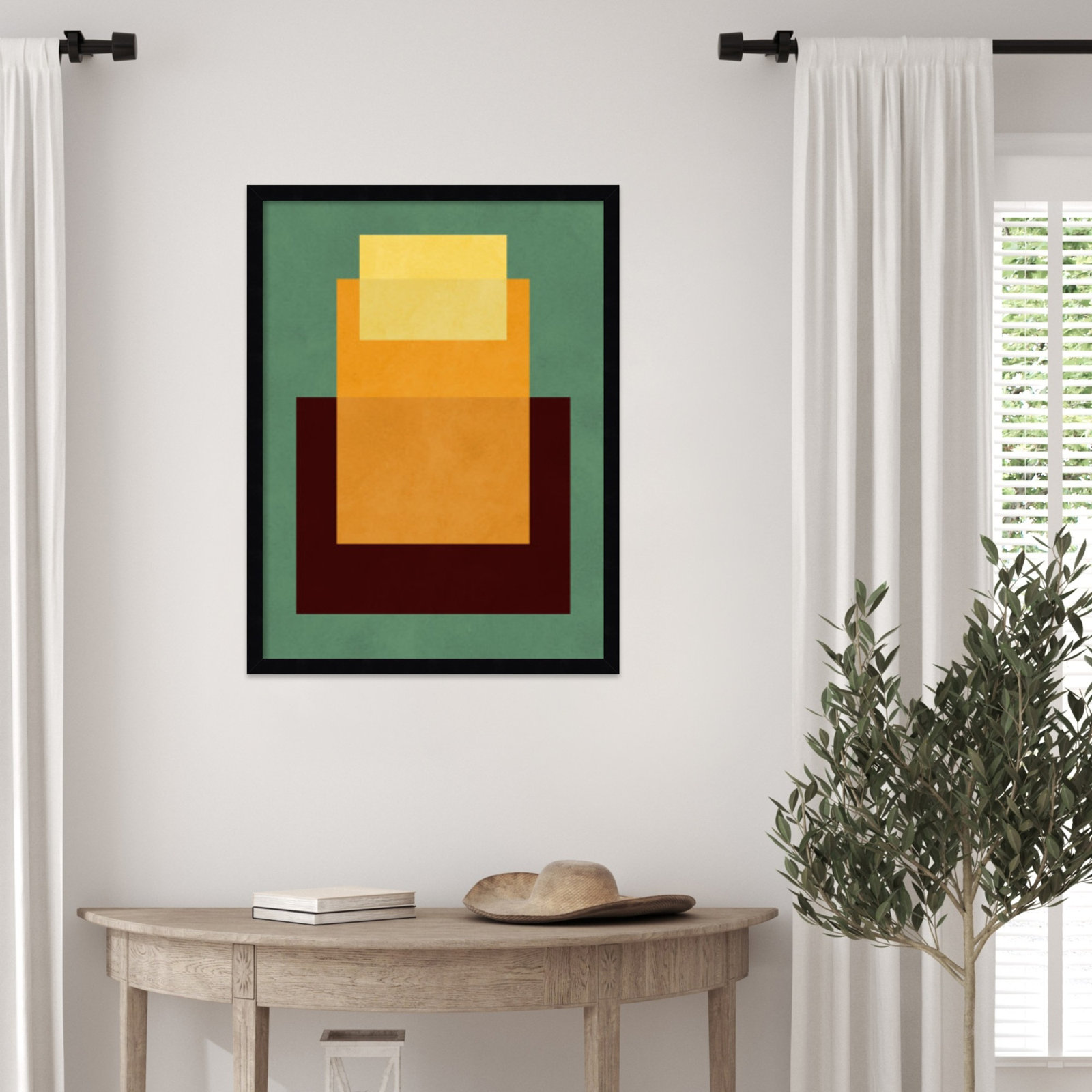 Overlapping geometry 10 by Norvin Wood Framed Wall Art Print, Green/Orange, Black, 25" H x 19" W