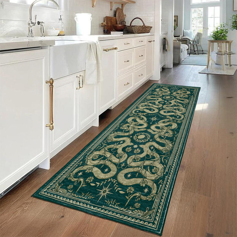 Tapis lavable à la machine Snakes Tapis antidérapant Wild Life, Bleu, Tapis de couloir 2 pi x 6 pi