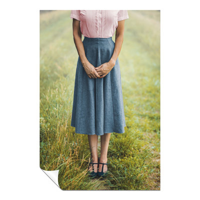 Shy Woman in Pink and Blue Vintage Clothes Portrait 1 Piece Wall Art