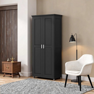 Modern 2-Door Storage Cabinet with Adjustable Shelves, Water-Proof MDF Bathroom & Office Organizer, Black - Viet Nam Crafted by Latitude Run