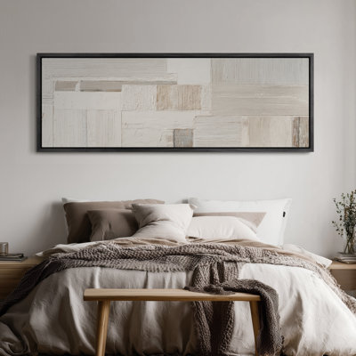 Extra Large Ivory Geometric Panel Design with Linear Print Wall Art