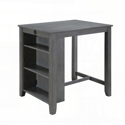 36" Small Space Counter Height Dining Table with USB Charging Ports and Shelves - Gray