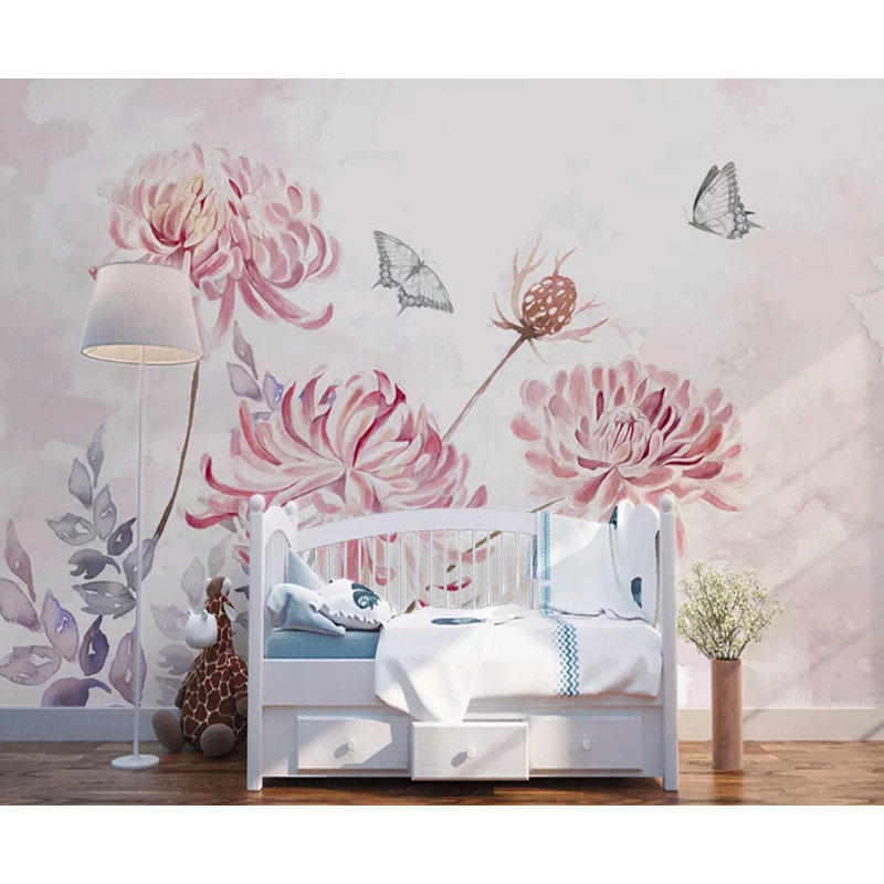 Murale florale rétro rose pissenlit Sandhurst, L 75 po x l 112 po