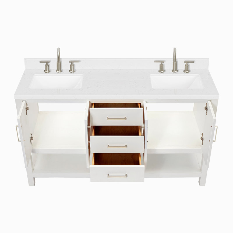 ARIEL Magnolia 60 Double Sink Bathroom Vanity with Top, White, Rectangular