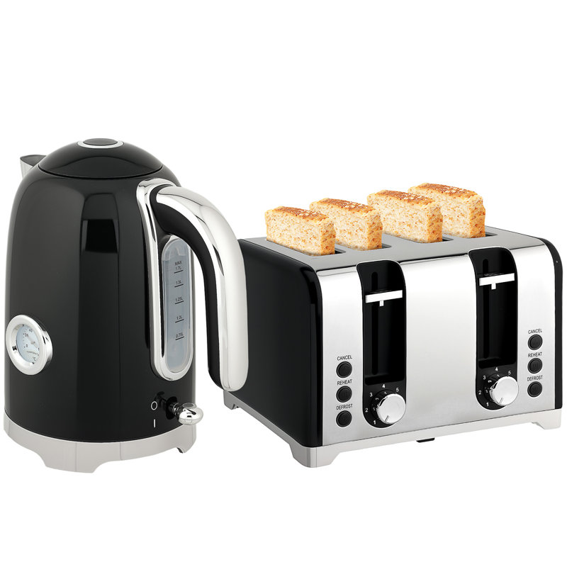 Kettle and Toaster Set, Black/Silver