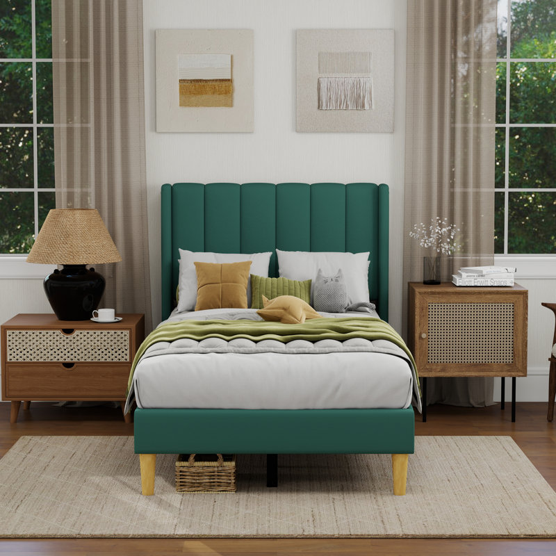 Sutter Upholstered Wingback Bed, Twin, Green