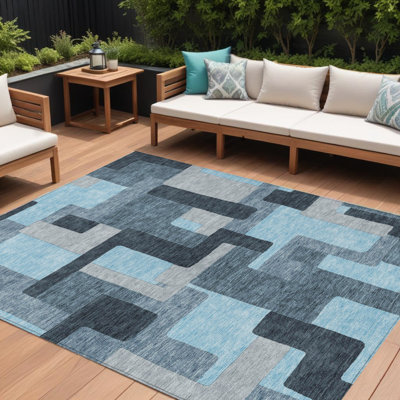 Tapis intérieur lavable à motif géométrique 9 pi x 12 pi gris