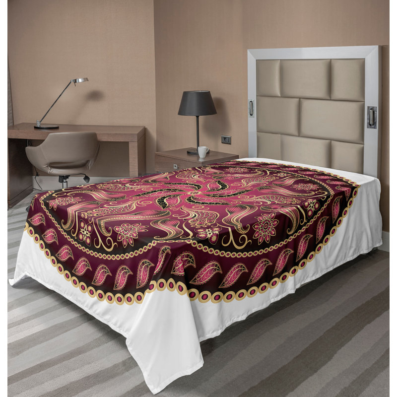 Ambesonne Orient Top Flat Sheet Mosaic Motifs, Twin XL Flat Sheet, Magenta/Yellow Floral
