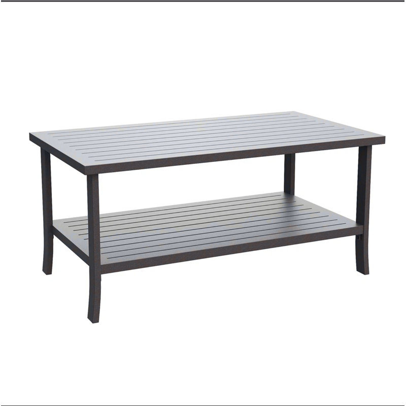Table basse d'extérieur 37 po x 21 po rectangulaire en métal à 2 niveaux pour terrasse toutes saisons