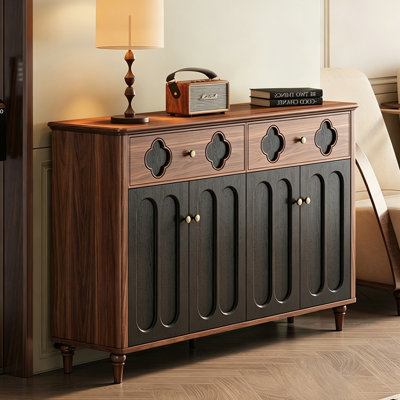Armoire à chaussures en bois massif brun et noir de style Mid-Century 55,12 po
