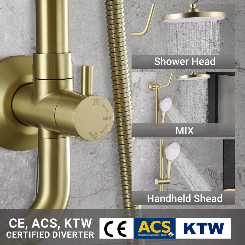 Shower Faucet with 2-Function 10 Inch Rainfall,Massage,Full Spray Shower Head, Brushed Gold