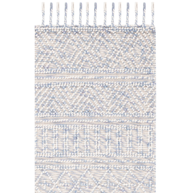 Tapis en laine / coton tissé à la main Juba en ivoire / gris, Carré 6 pi
