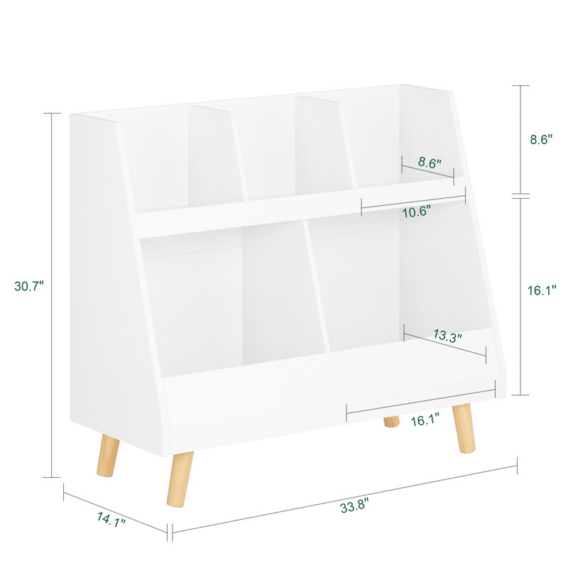 2-Tier Open Bookcase with Feet 5 Cube Toy Storage Display Organizer, White