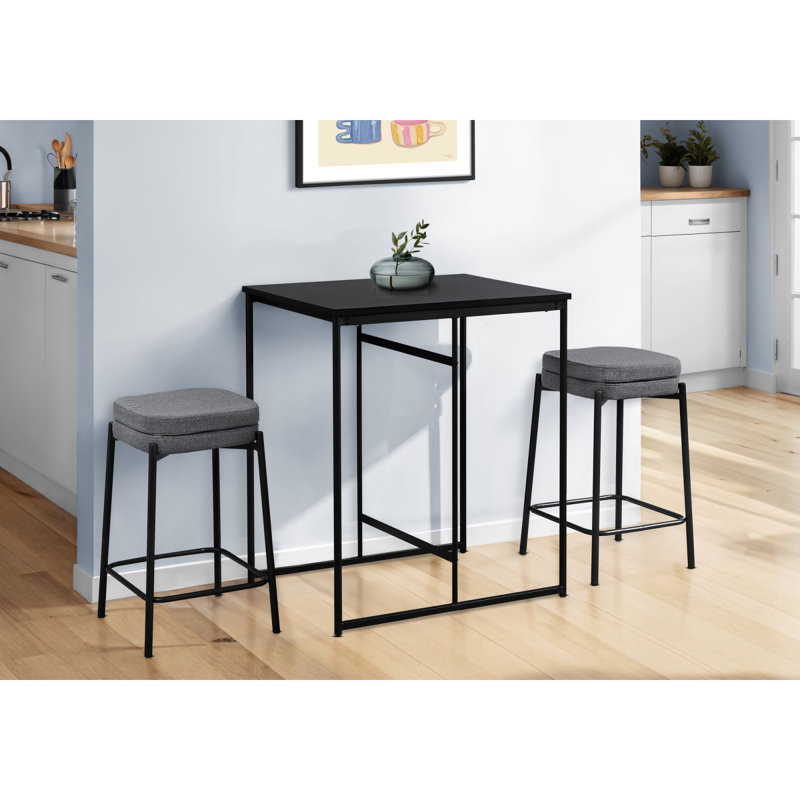 Tabouret de bar, hauteur de comptoir, ensemble de 2, cuisine, tissu gris, métal noir, contemporain, moderne, Noir