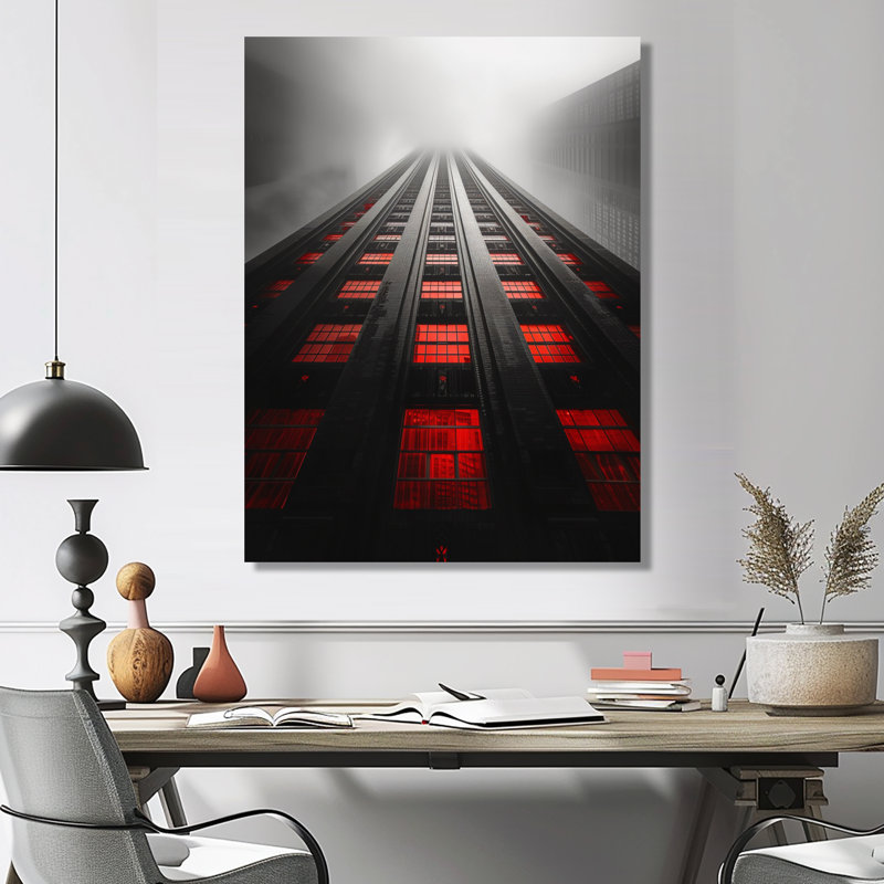 Structure grise et rouge - gratte-ciel - salon d'art mural gratte-ciel, H 12 po x l 20 po, Toile tendue