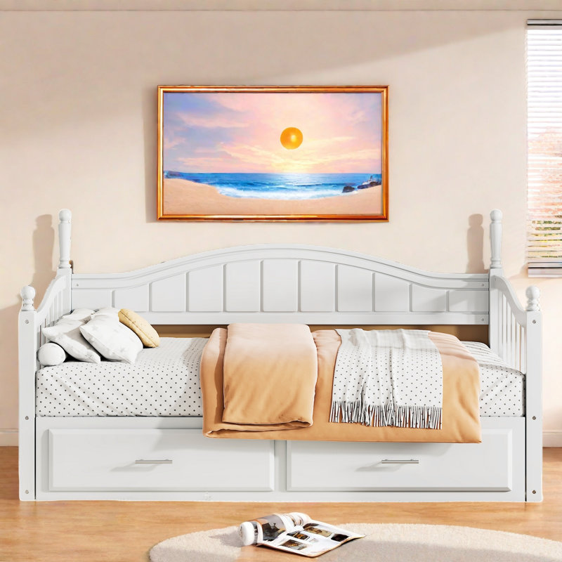 Elegant Extendable Daybed With Two Storage Drawers And Twin Size Trundle, White