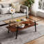 Table basse rectangulaire avec plateau en verre trempé et pieds en métal noir moderne-2102453254-2102453252