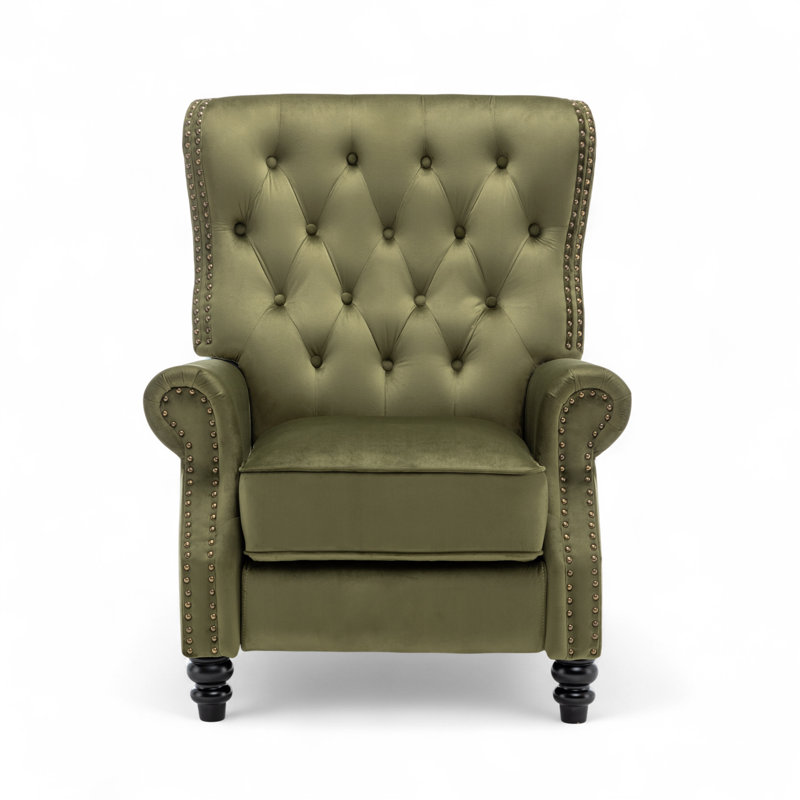 Buttoned Carmona Wingback Recliner Chair, Sage Green