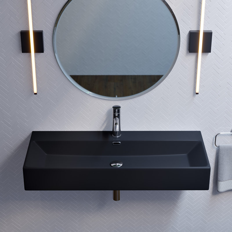 Claire 40" Rectangle Wall-Mount Bathroom Sink, Matte Black, Matte Black