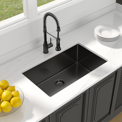 30" L x 18" W Undermount Kitchen Sink Gunmetal Black Sink 16 Gauge Stainless Steel Single Bowl Sink