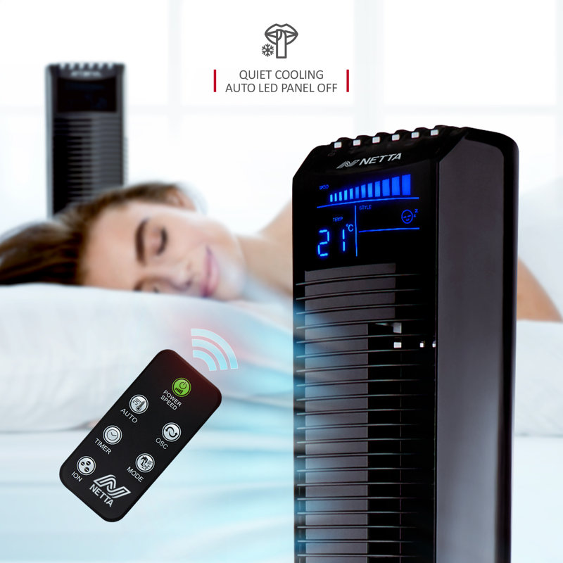 NETTA 44 Inch Tower Fan with Remote Control, Black