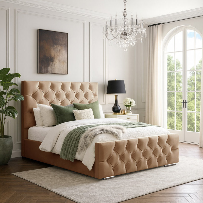 Bollman Upholstered Bed, Beige, Double (4'6)