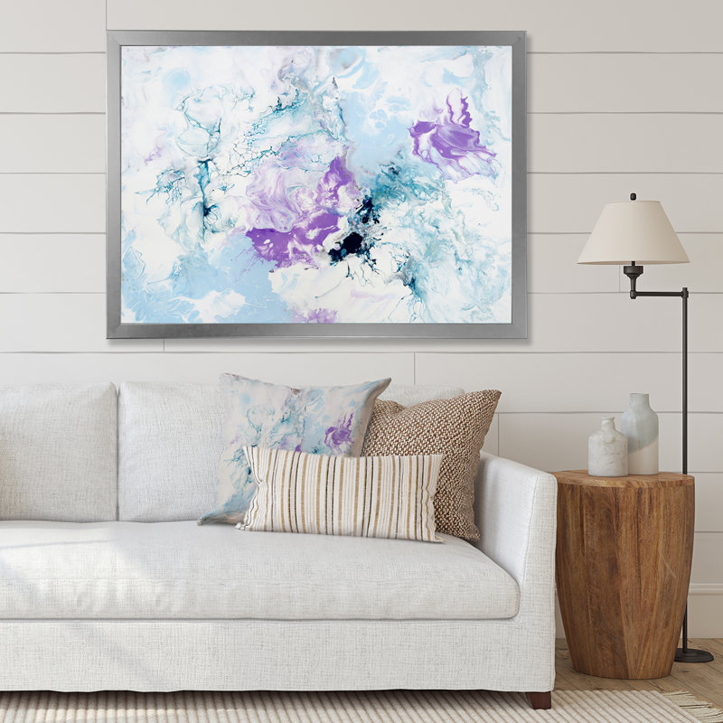 Violet et bleu liquide Art Waves - reproduction d'art sur toile, Argent, H 44 po x l 34 po