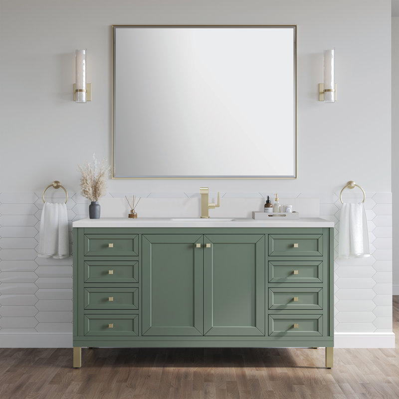 Chicago 60 in. Double Vanity, Smokey Celadon, White Zeus, Single-Hole