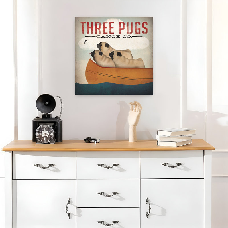 «Three Pugs In A Canoe» V3, H 18 po x l 18 po