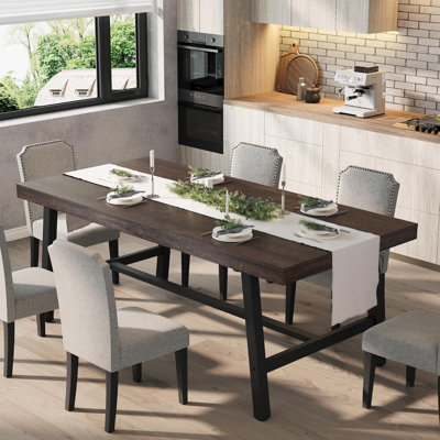 Ensemble de table à manger 7 pièces pour 6 personnes, en bouleau rustique foncé