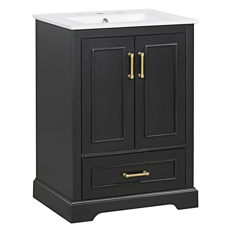 Meuble-lavabo autoportant avec lavabo et rangement, Noir