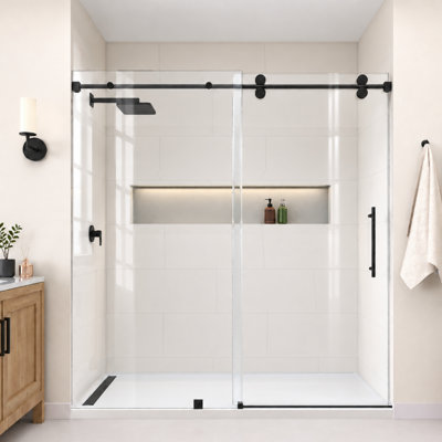 Porte de douche coulissante simple sans cadre avec verre transparent de 3/8 po de l 56 à 60 po x H 66 po Radiance