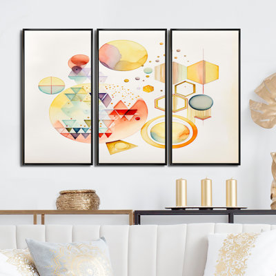 Aundrae multicolore multicolore, forme abstraite I - 3 pièces, reproduction sur toile