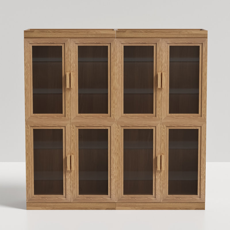 Ensemble de 4 armoires de rangement en bois avec portes en verre et armoire de rangement avec tablettes réglables, Naturel