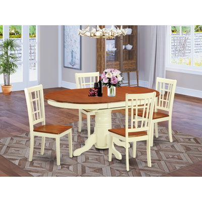 Ensemble de 5 pièces pour 4 pièces comprenant une table de salle à manger ovale avec rallonge papillon et 4 chaises de cuisine, 42 po x 60 po, babeurre et cerise