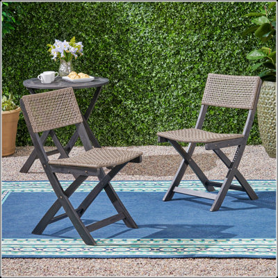 Ensemble de 2 chaises HILLSIDE BISTRO en bois d'acacia durable, siège tissé, conception pliable pour un rangement facile et confortable