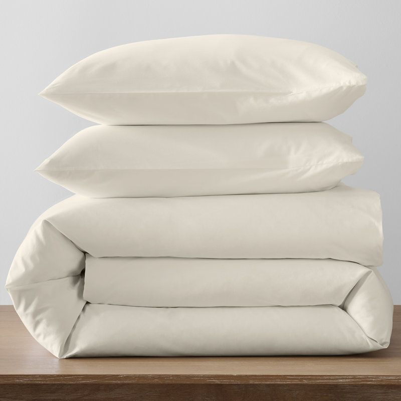 Emrik Brushed Organic Cotton Percale Duvet Cover Set, Sand, King / Cal King Duvet Cover + 2 Pillow Shams