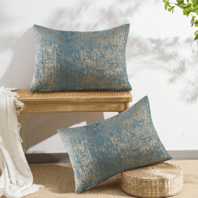 2 pièces de coussins décoratifs en chenille jacquard , Sarcelle/beige