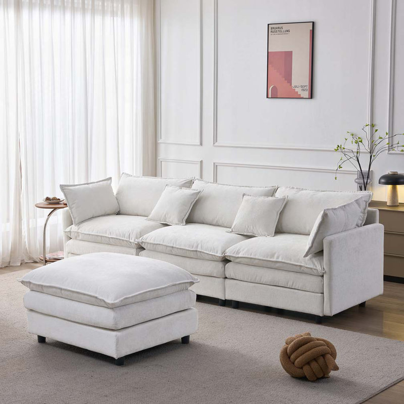 Modulaire 3 places avec repose-pieds, Beige