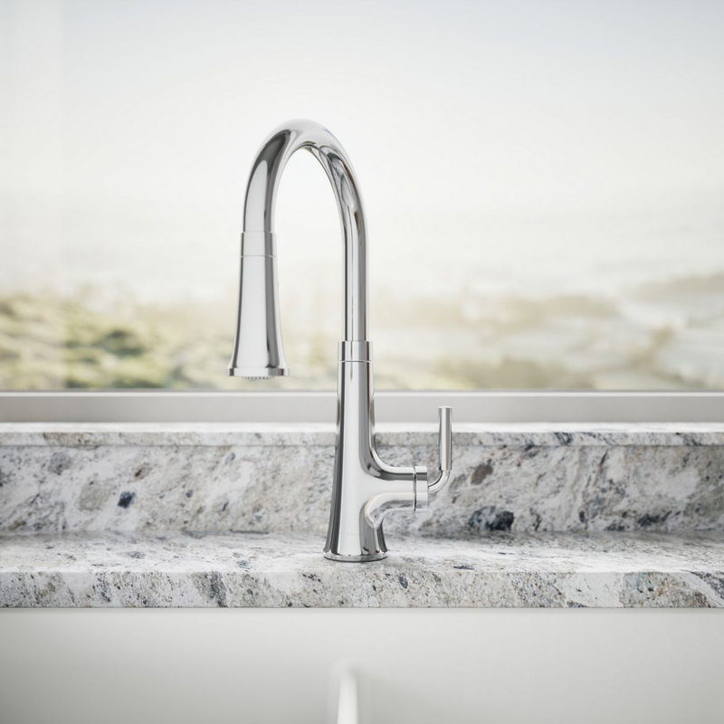 Tone Single Handle Pull Down Kitchen Sink Faucet with Three-Function Pull Down Sprayer, Polished Chrome