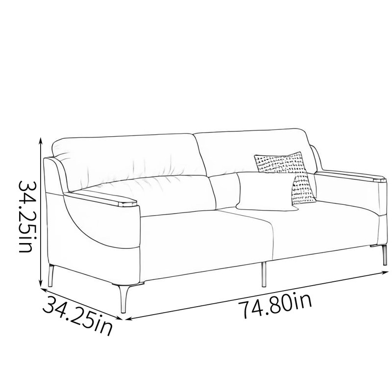 Isolde, Khaki/Coffee, 34.25" H x 74.8" W x 34.25" D