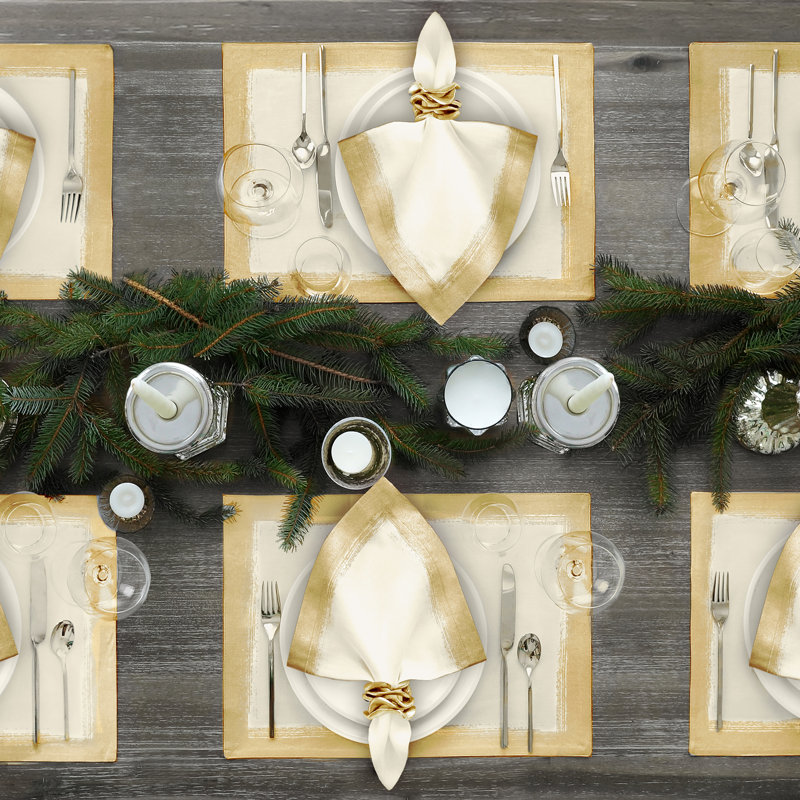 Metallic Brushstroke Linen Placemat, Ivory