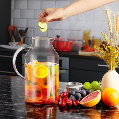 Carafe en verre de 3 litres avec couvercle et bec en verre pour carafe en verre pour réfrigérateur